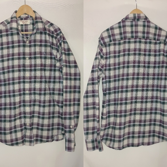 Penguin Original Brushed Cotton Flannel Button Front Shirt‎ Plaid Purple Green L - Picture 1 of 8